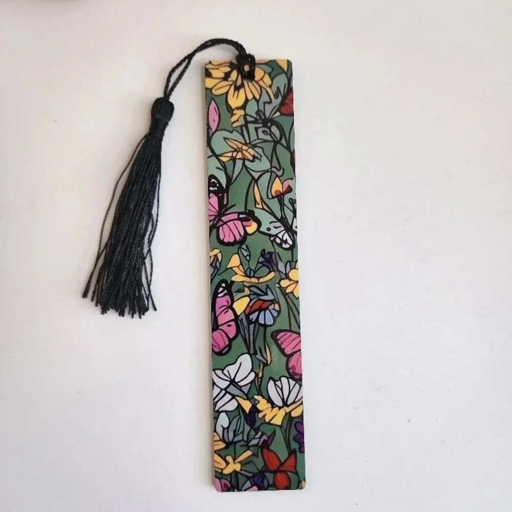 Butterfly Print Book Marker & Glitter Keyring